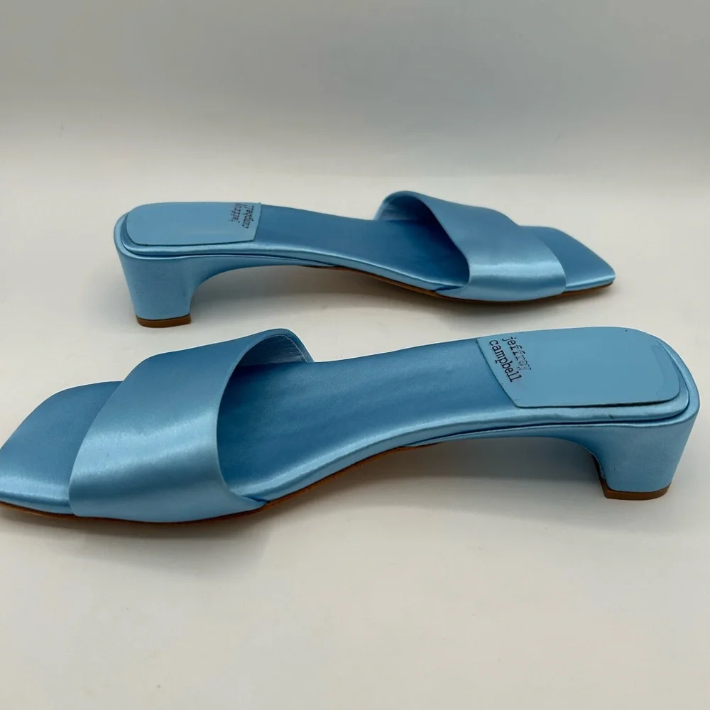 Jeffrey Campbell Women's Low Key Slip On Kitten Heels Sandals Blue Satin 8.5 - Picture 7 of 11